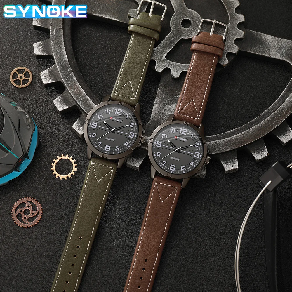 SYNOKE Men Quartz Watch Fashion Sport Business Belt Retro Watch For Men Watch Student Wristwatch Sports Non Mechanical New Style