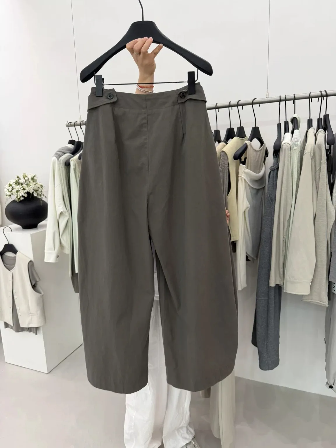 Authentic High Waist Wide Leg Pants Women's Casual Trousers Vintage Style Cotton Polyester Blend Early Autumn New Arrival