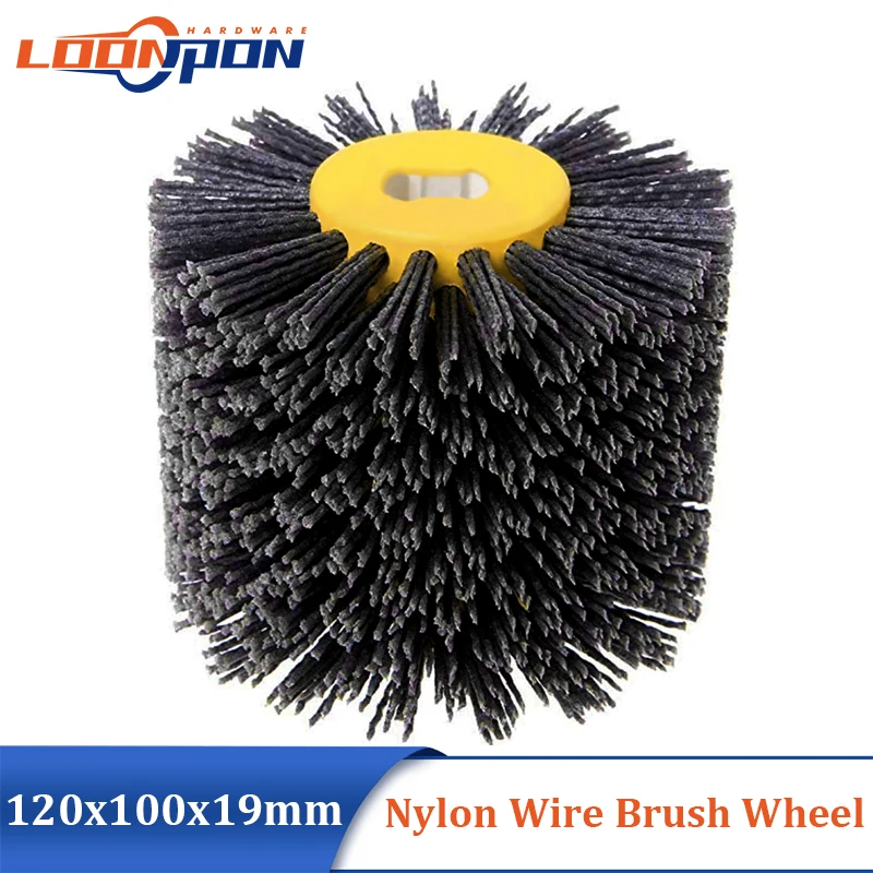 Nylon Abrasive Wire Drum Polishing Wheel for Wood Metalworking Round Brush Head Grinding Buffing 120x100x19mm