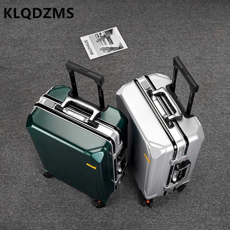 KLQDZMS Suitcase on Wheels New Women's Aluminum Frame Boarding Box 20"22"24"26 Inch USB Charging Trolley Case Travel Luggage