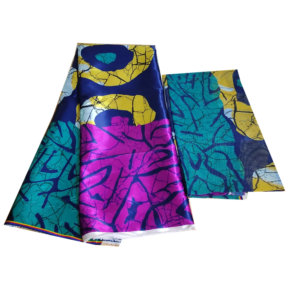 

African Silk Fabric Satin Cloth And Chiffon Blouse Set For Women Party Dress Nigerian Silk 6 Yards