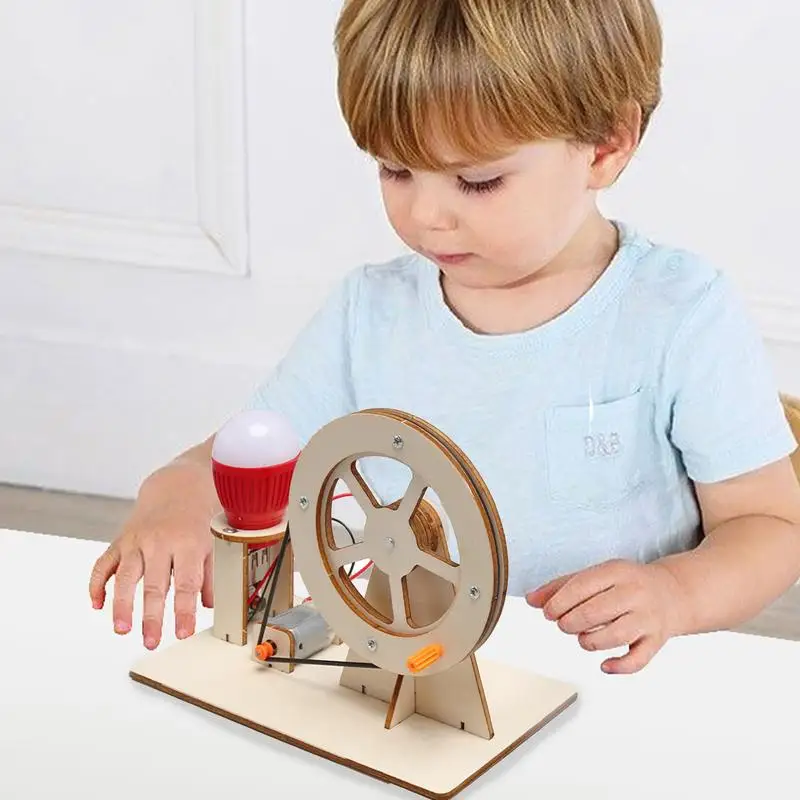 

Manual Electricity Generator Toy Light Bulb Science Experiments Kit Wooden Educational Science Kit Generators Science Project