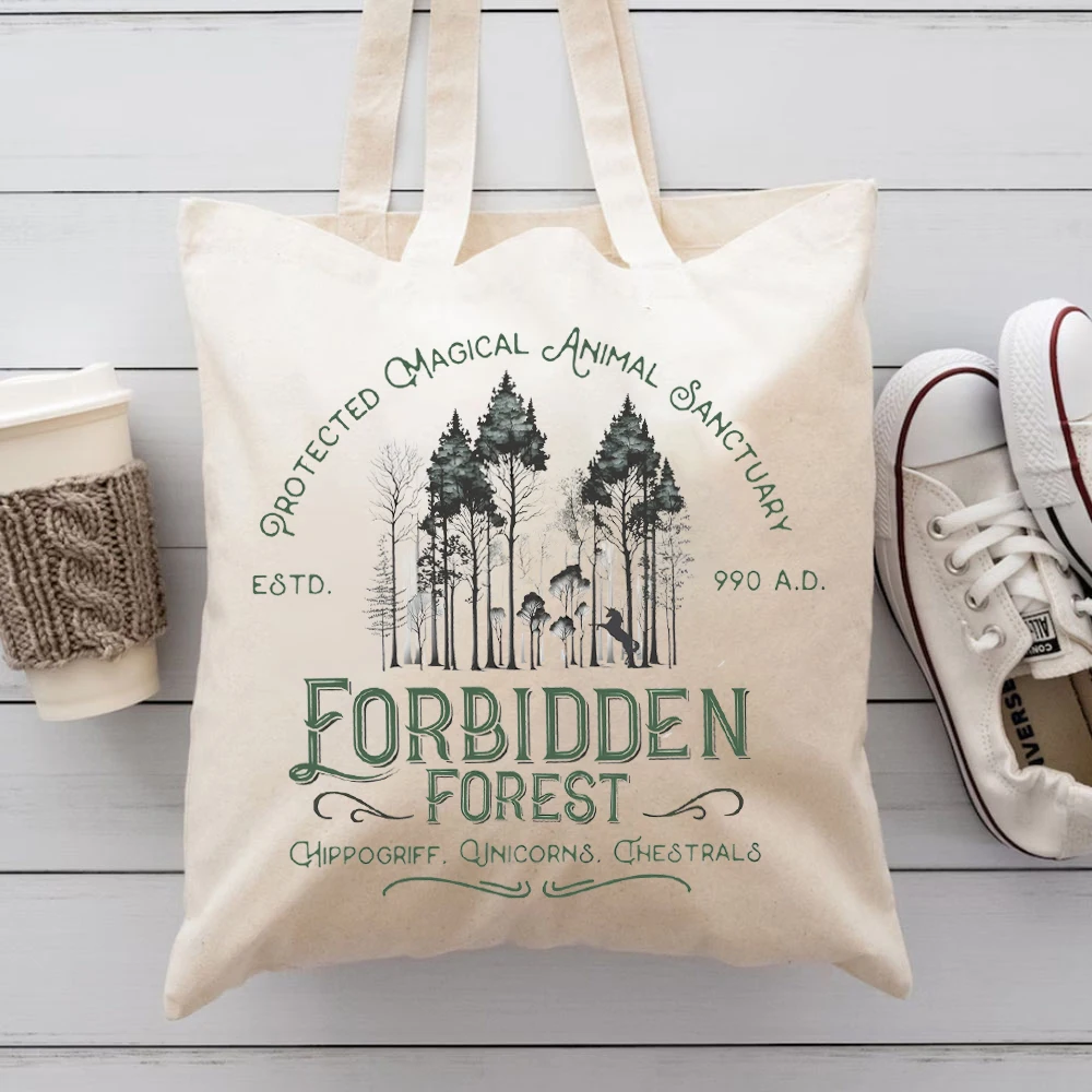 Orbidden Forest Protected Magical Men Women Handbags Canvas Tote Bags Reusable Practical Wizard School Movie Inspired Book Lover