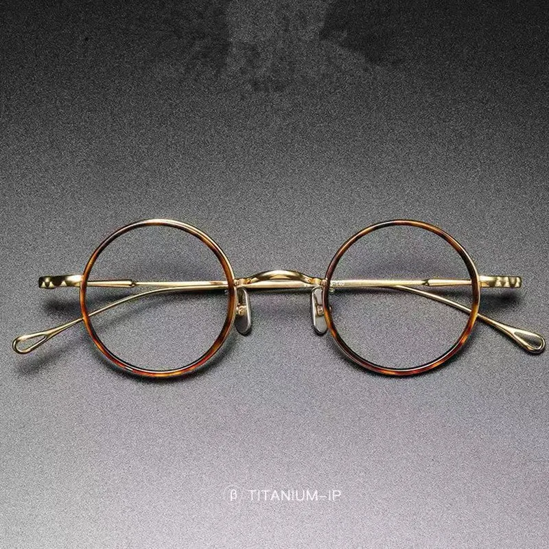 Retro Small Round Glasses Frame Japanese Designer Men's Pure Titanium Ultralight Eyeglasses Women Fashion Handmade Eyewear V8