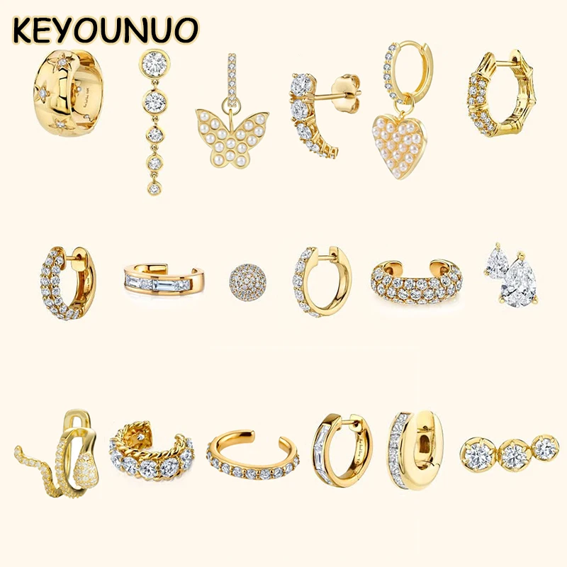 KEYOUNUO Gold Filled Heart Star Hoop Earrings For Women Snake Ear Cuffs Zircon Drop Stud Earring Fashion Party Jewelry Wholesale