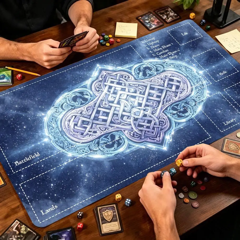 Mystic Rune Portal Large Gaming Desk Mat Non-Slip Rubber Stitched Edges HD Print Playmat for Card Game PC Laptop Daily Leisure