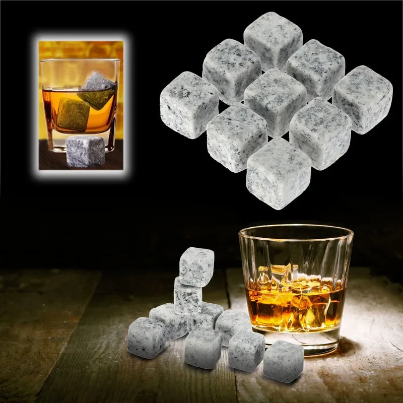 9Pcs Whiskey Stone Drinking Cooler Reusable Natural Ice Stone Sipping Ice Cubes Whiskey Granite Stone Christmas Bar Tools