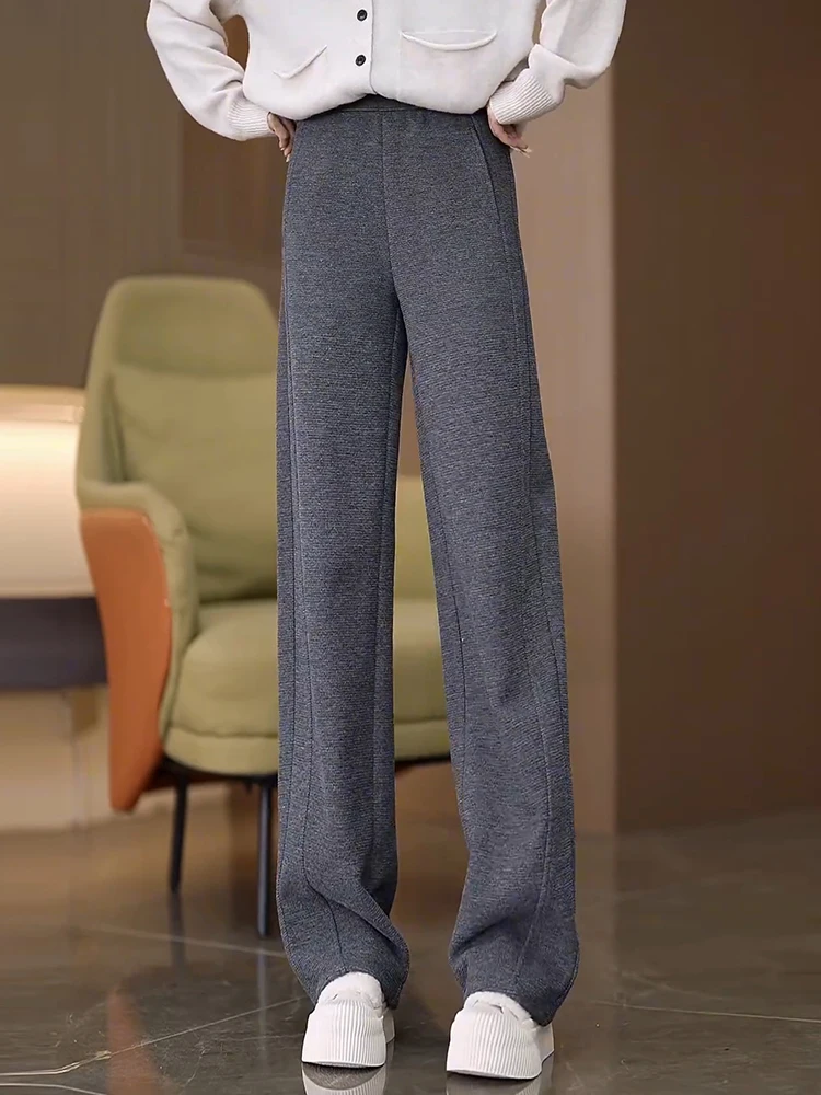 

Серые шерстяные брюки-палаццо с высокой талией для женщин, осенне-зимние, прямые, свободные, повседневные, флисовые, модель «бананы»