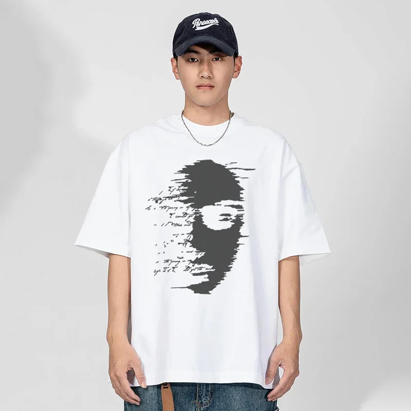 

TFETTERS Brand Vintage Japan T-shirt Men Short Sleeve 100%Cotton O Neck Baggy Oversized T Shirt Men Letter Face Couples Clothing