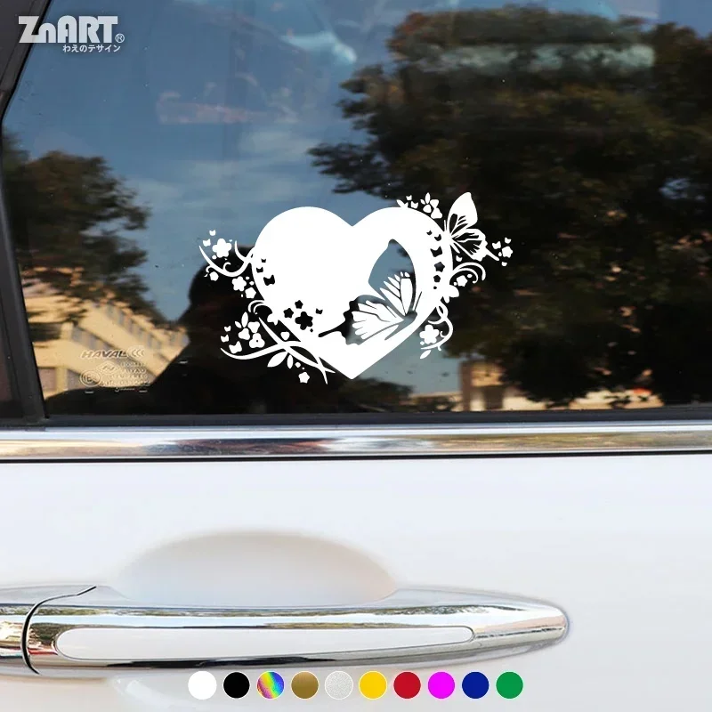 

1 шт. виниловая наклейка на автомобиль с цветочным сердцем и бабочками для окна автомобиля, автомобильные аксессуары