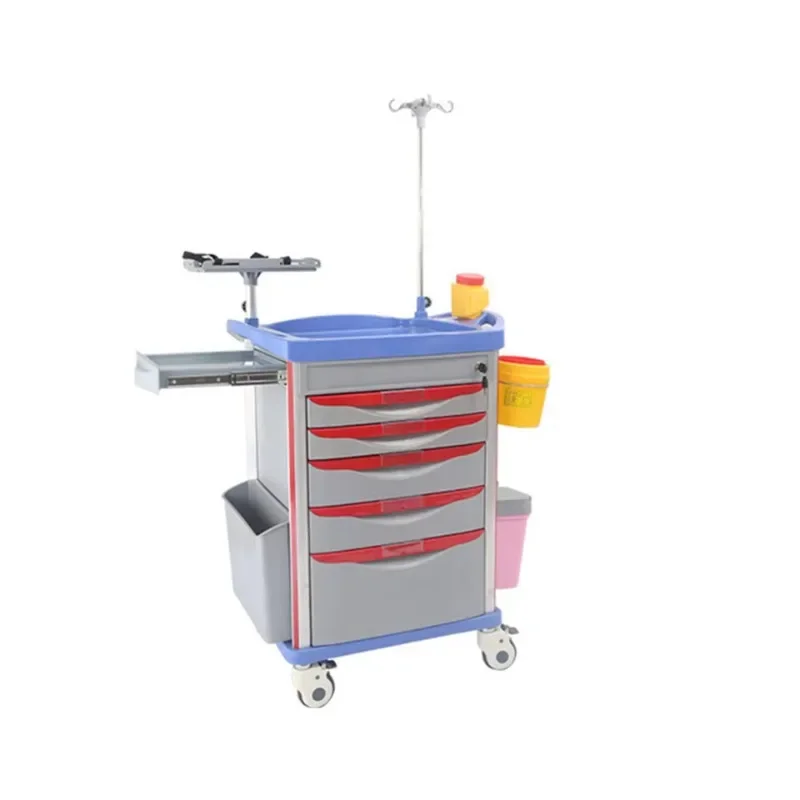 Hospital Medical Anti-lock Brake System Emergency Room Treatment Trolley Emergency Cart with Defibrillator