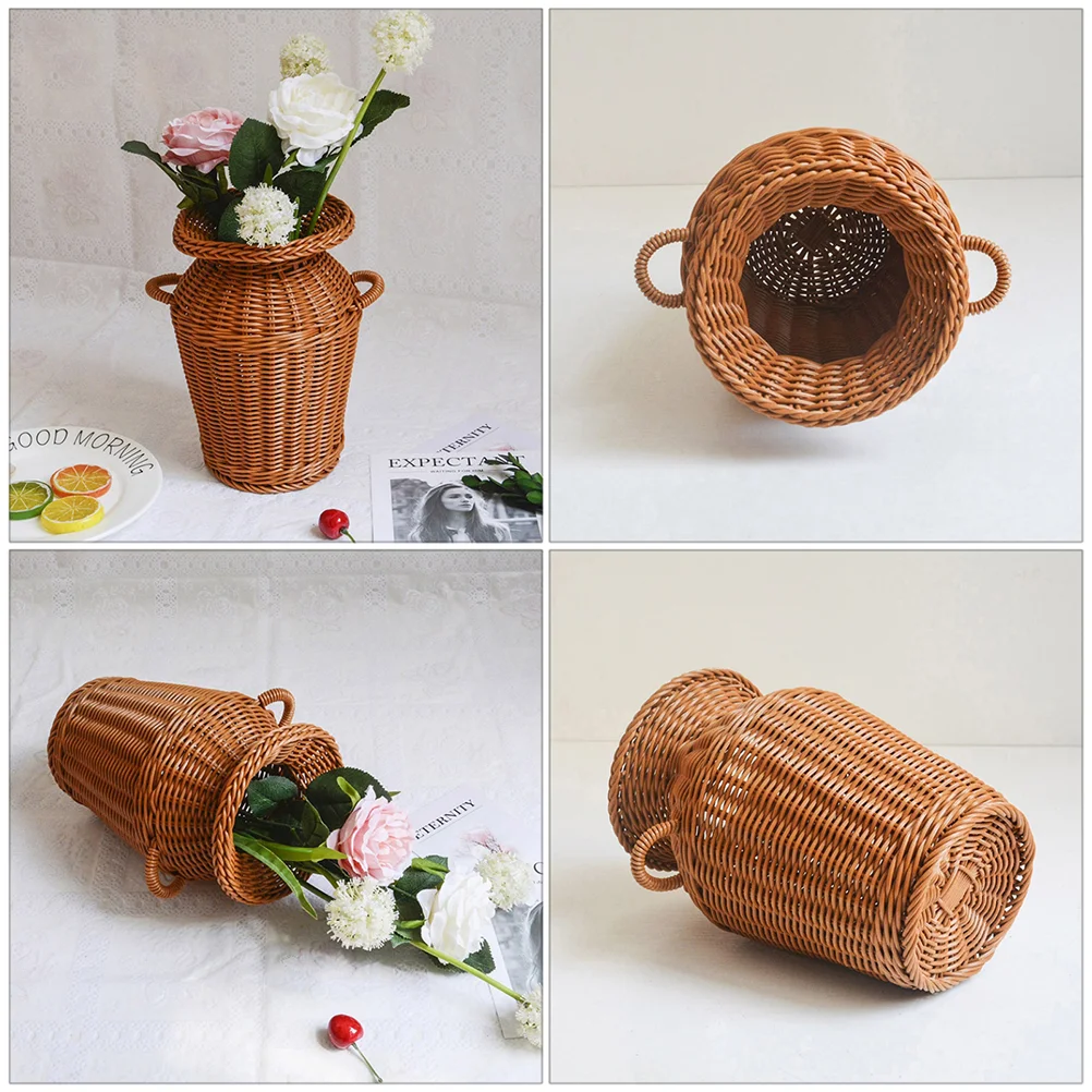 Imitation Rattan Vase Flower Container Basket Storage Woven Plant Creative Holder Pot