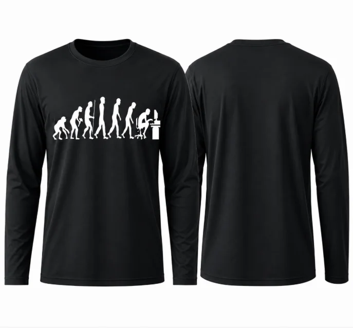 3D Printed Funny Human Evolution Programmer Pattern Long Sleeve T-shirt Humorous Silhouette Printed Casual Street Wear T-shirt