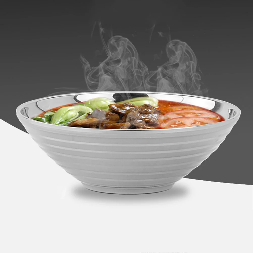 

18Cm Stainless Steel Thread Bowl Thickened Insulated Trumpet Shaped Noodle Soup Serving Bowl Household Kitchen Tableware