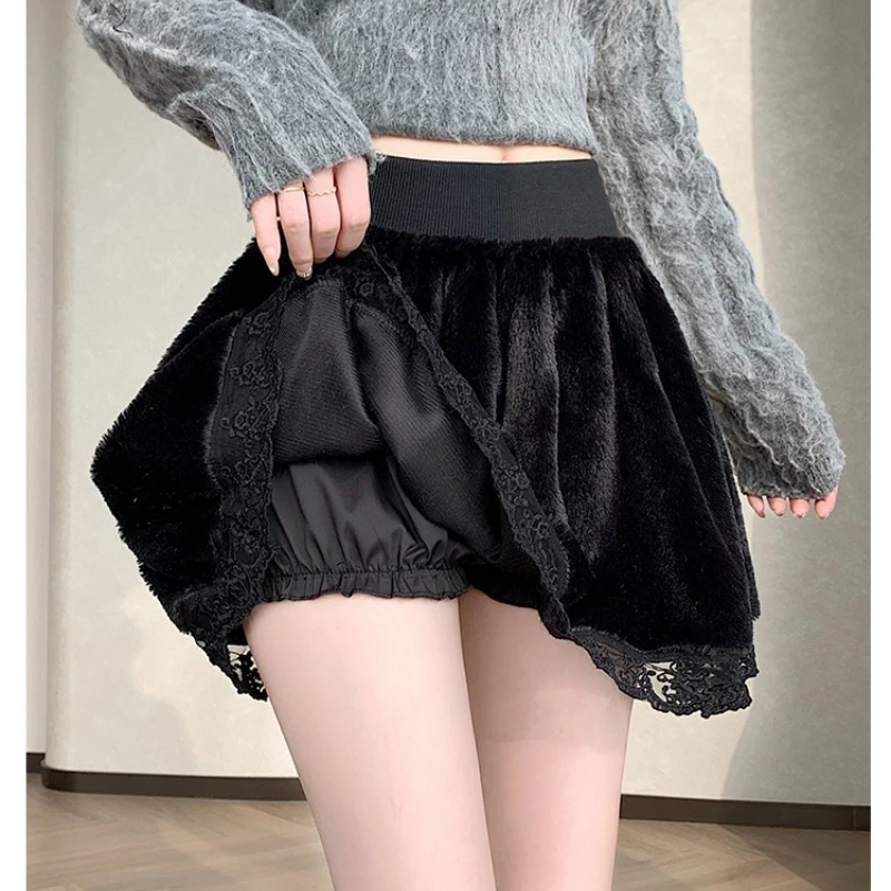 Kawaii Zoete Ruches Rok Vrouwen 2023 Herfst Winter Y2k Harajuku Kant Patchwork Pluche Korte Rok Japanse Mini Faldas Gothic Nieuwe