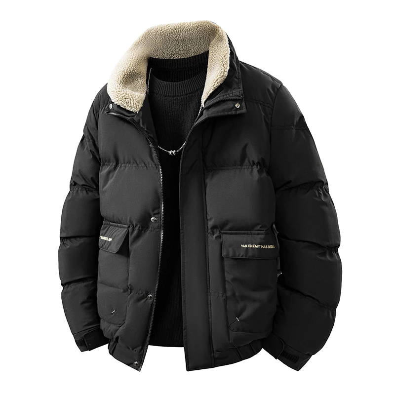 

Winter Fashion New Parkas for Men Stand Collar Windproof Cotton Jackets Casual All-match Male Clothing Solid Color Thicken Warm