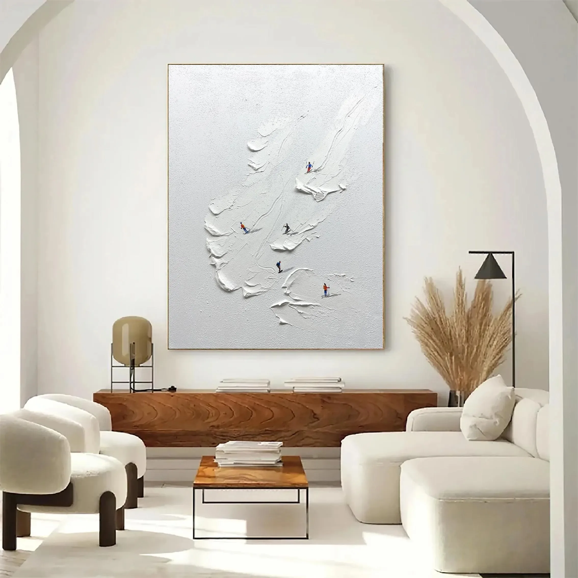 

Skier in the snow, skiing-themed oil painting effect poster, canvas material, textured finish, wall art,mountain art,home decor