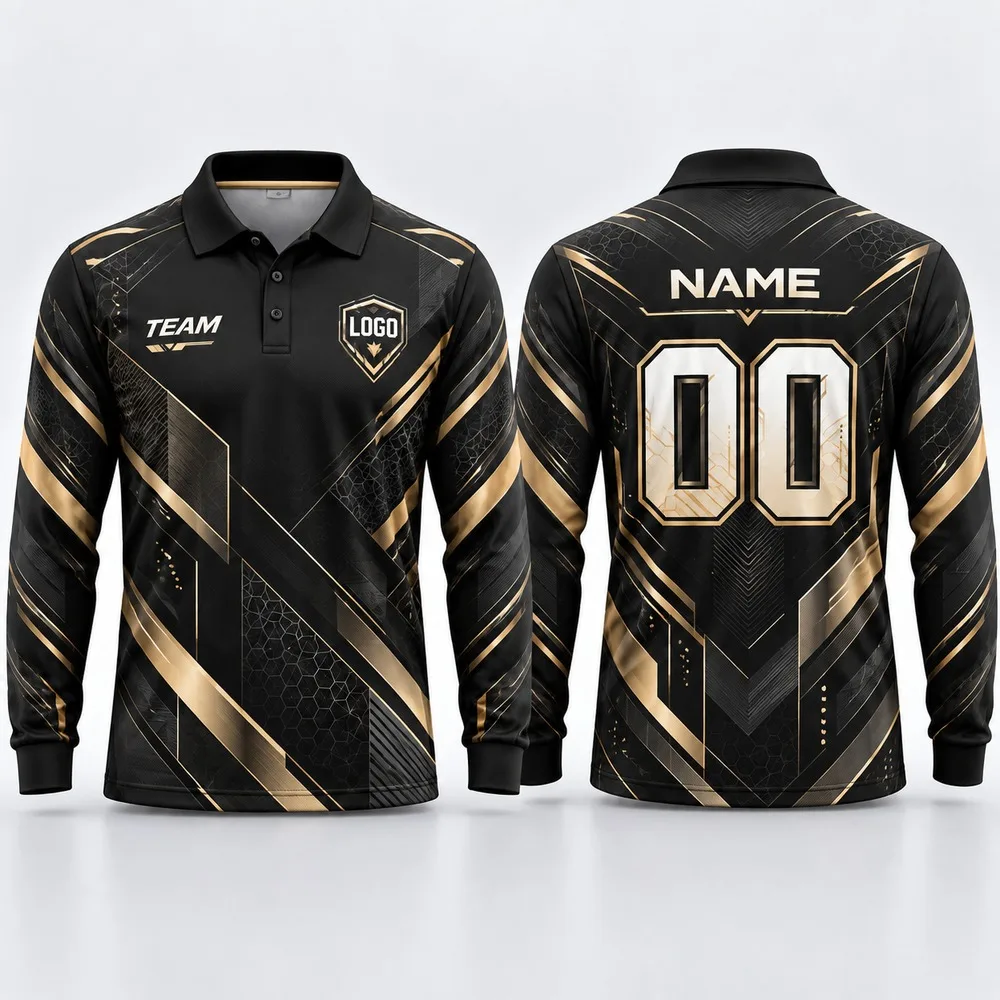 Custom Corporate Team Long Sleeve Polo Shirt for Men Name Number Logo Print Polyester Personalized Uniform Casual Outfit