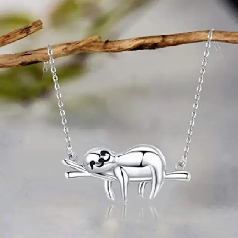 2024 Cute Tree Sloth Pendant Necklace for Women New Creative Animal  Daily Wear Party Statement Jewelry Fancy Gift