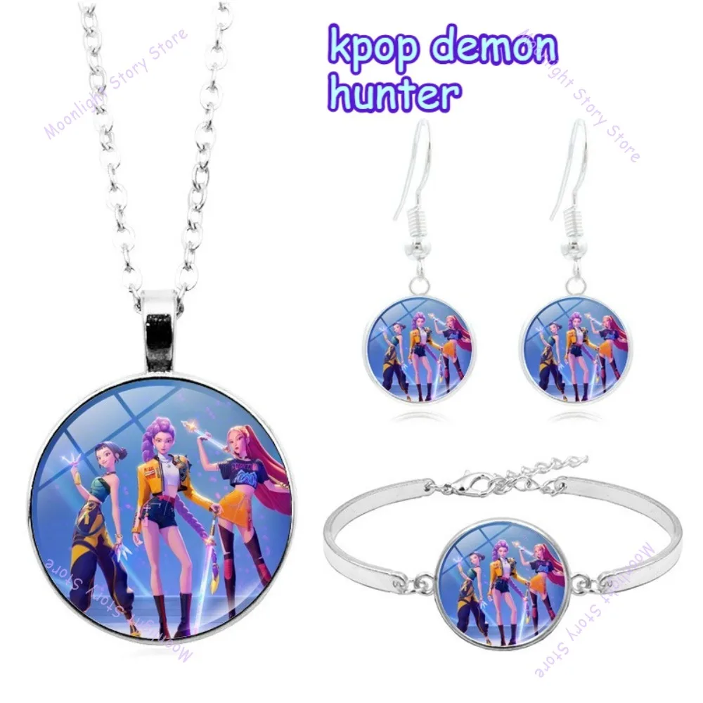 مجموعة إكسسوارات عصرية من K Pop Demon Hunters قلادة فرقة صيد الشيطان للارتداء اليومي مجموعة هدية لمحبي أقراط سوار
