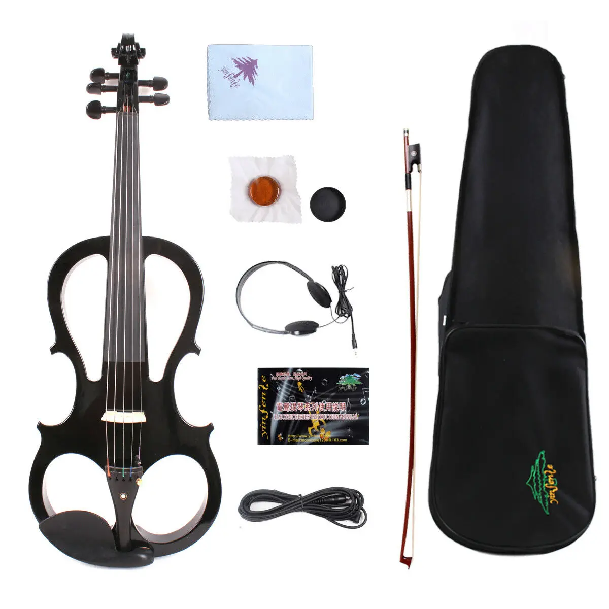 Yinfente 5 cuerdas Electric Silent ViolA 16 PULGADAS Caja + Arco gratis de madera natural # EL5-5