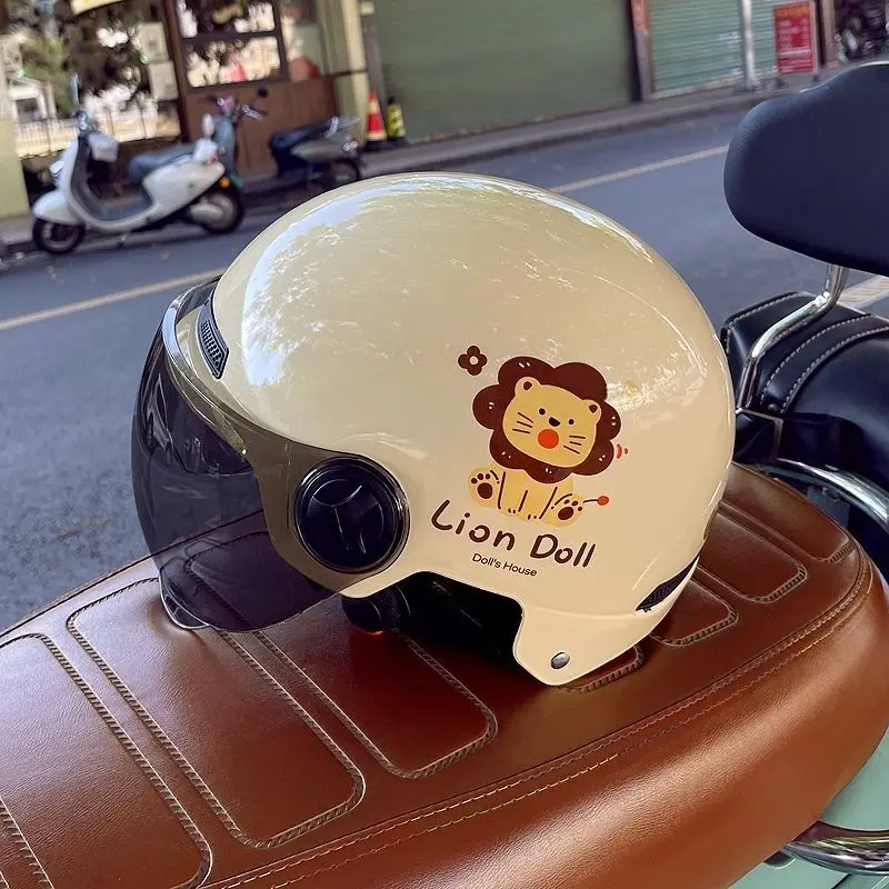 Cartoon Cat 3C Certified Women Motorcycle Helmet Winter Summer Safety Half Shell Cute