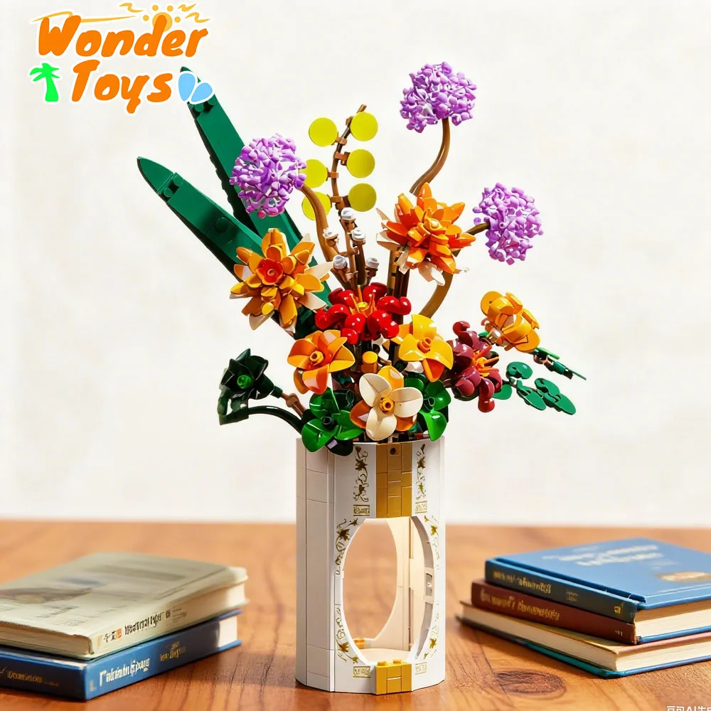 

Цветочный букет, строительные блоки, подарок на день Святого Валентина для подруги, взрослых, детей, строительные кирпичи, конструктор, сборка игрушек