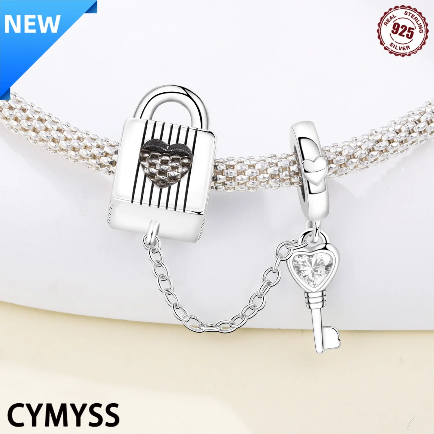 

CYMYSS 2025 New 925 Pure Silver Hollow Heart Lock Key Combination Beads Suitable For Giving Charm Jewelry Beads To Women