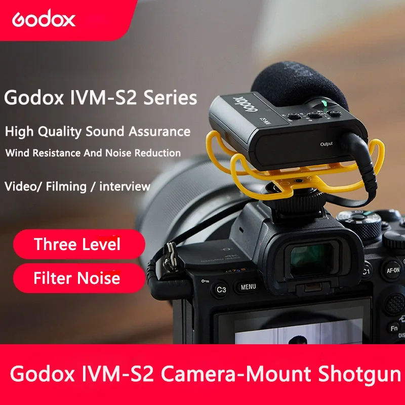 

Godox IVM-S2 Компактный направленный кардиоидный микрофон-пушка 3,5 мм TRS Аудиовыход Фильтр с низким вырезом 3-уровневое усиление для видеоблогов