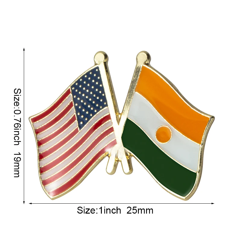 Pin de Lapela de Metal com Bandeira da Amizade EUA e Níger