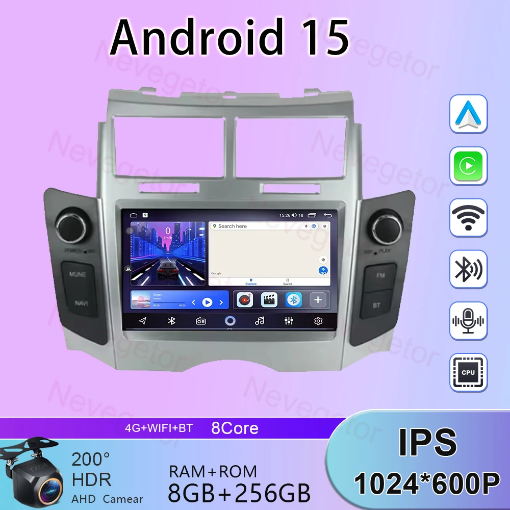 Android 15 Stereo Carplay Car Radio For Toyota Yaris XP90 Vitz Platz 2005 - 2012 Multimedia Video Player 4G GPS Android Auto BT