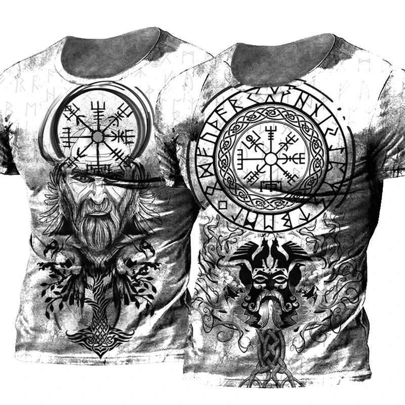 Nordic Style 3d Print Viking Warriors T Shirt Summer Men\'s Oversized Short Sleeve Tops Tees Men\'s Designer Clothing