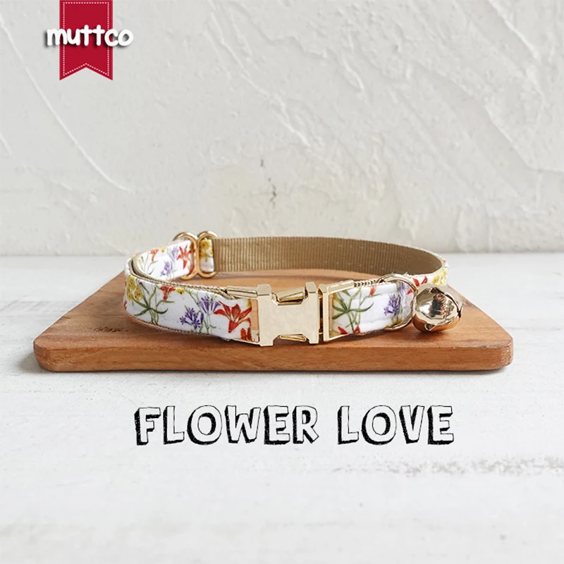 MUTTCO retail with platinum high quality metal buckle collar for cat  FLOWER LOVE design cat collar 2 sizes UCC129J