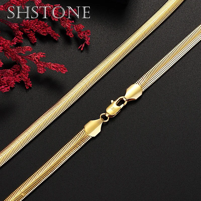 

SHSTONE Men's 925 Sterling Silver Plated 18K Gold 6MM Snake Bone Necklaces for Women Wedding Accessories Fashion Chain Jewelry