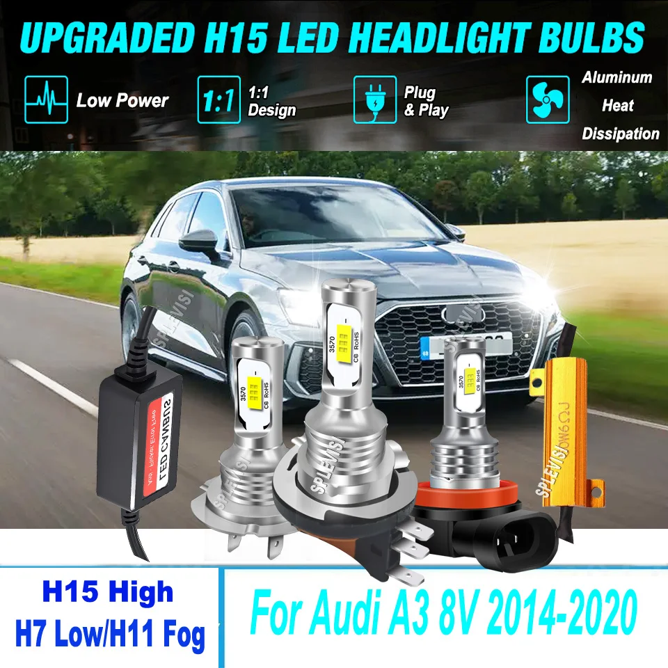 

LED White CSP Headlamp Hi/Low Beam Fog Light canbus free of radio interference For Audi A3 8V 2014 2015 2016 2017 2018 2019 2020