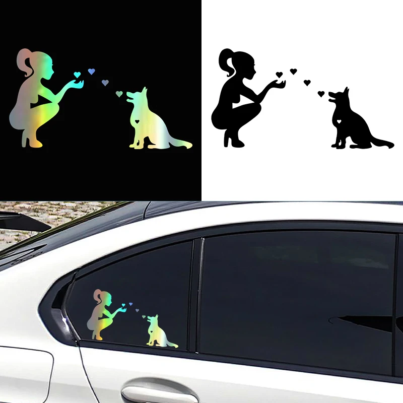 Pegatina de vinilo troquelada para coche, decoración impermeable para carrocería, parachoques y ventana trasera, Pastor Alemán, Lady Loves Dog, G182