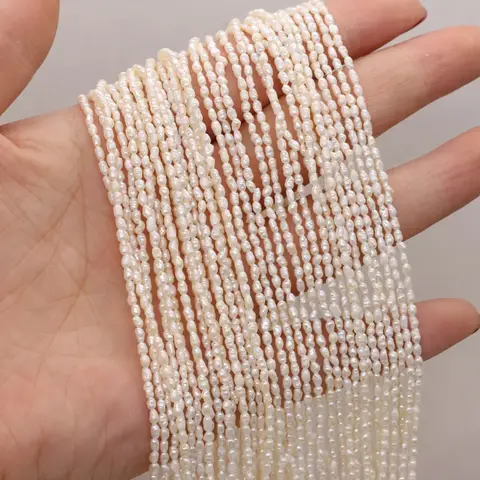 천연 담수 진주 비즈, 쌀 모양, 느슨한 절연 비즈, 쥬얼리 제작, DIY 목걸이 팔찌 액세서리, 크기 1.8-2mm