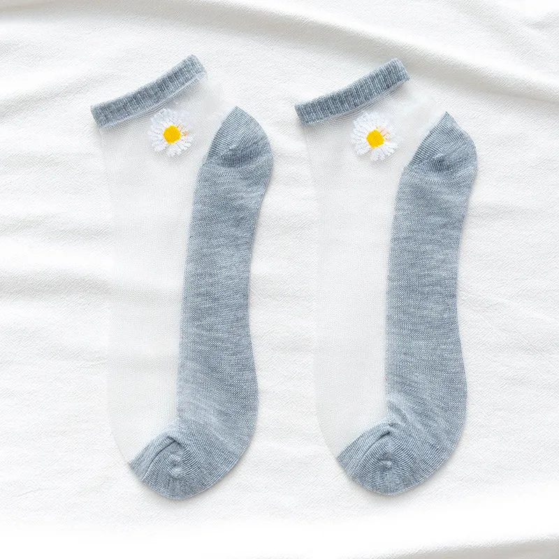 10 Paar Frauen weiße Gänseblümchen Blume kurze Socken Set Mode Sommer dünne atmungsaktive Bonbon farbe transparente Kristall Seide Söckchen – Detail 11