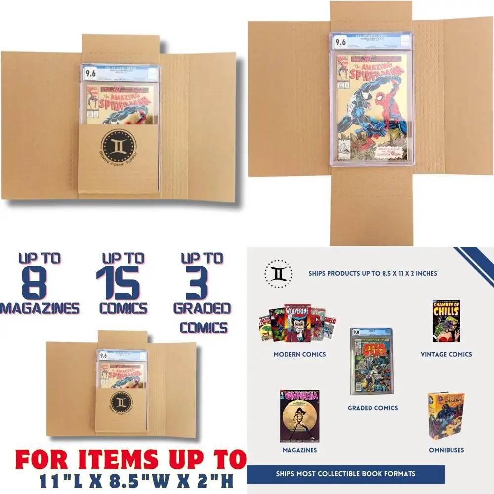 Коробки для доставки комиксов на 50 — вмещает 15 комиксов, 3 градуированных плитки, 10 комиксов с верхней загрузкой, 8 журналов — футляры для доставки по индивидуальному заказу премиум-класса