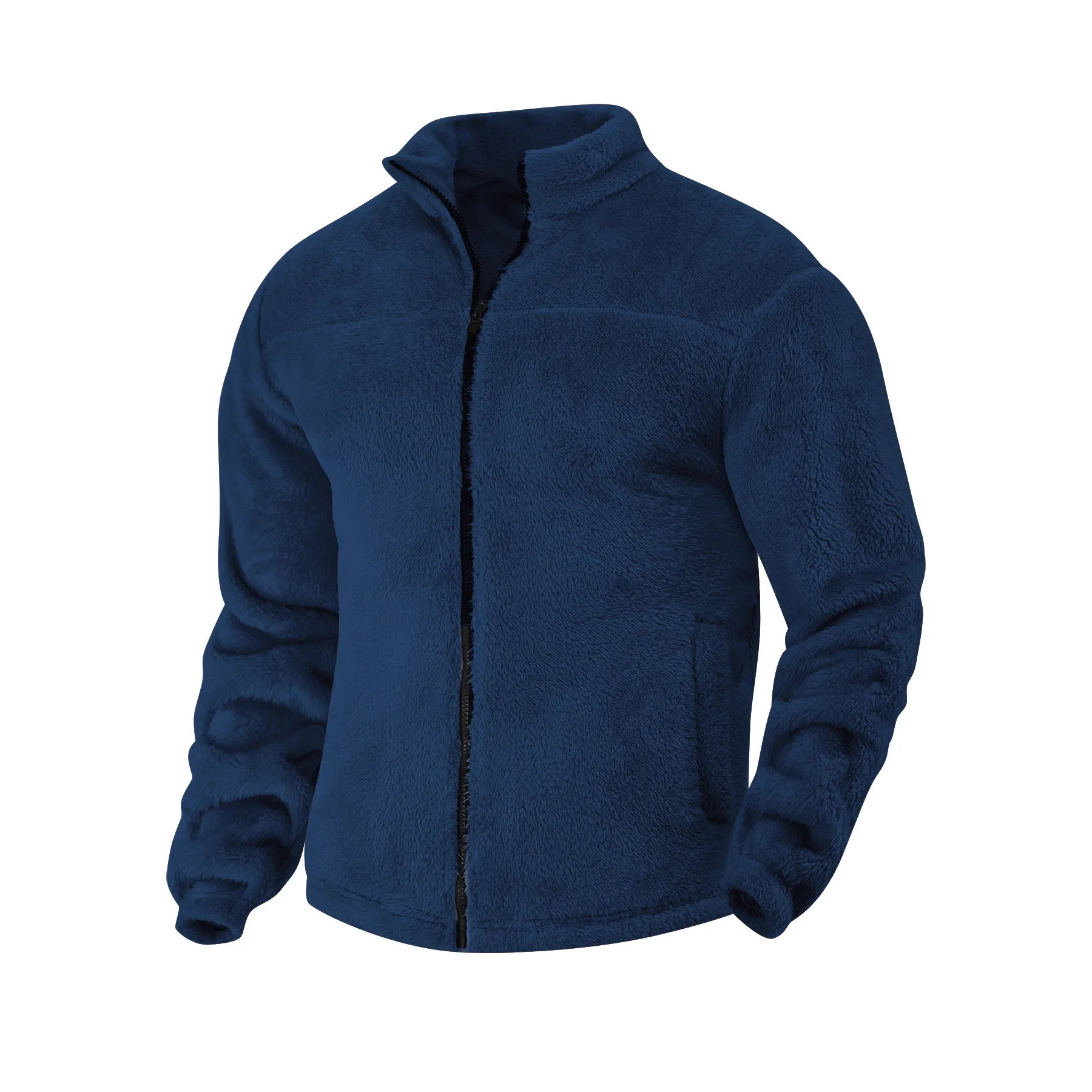 

Men's Casual For Polar Fleece Long Sleeve Cardigan Jacket with Stand Collar Plus Size Outerwear for Cooler Weather Comfort