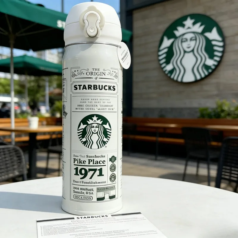 Copo Térmico Starbucks 1971 Heritage Preto e Branco, Tumbler Isolado Colecionável, Amuleto da Sorte, Presente Perfeito para as Festas