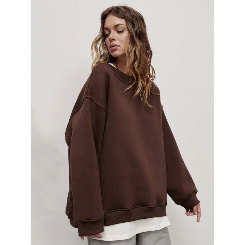 Women's Autumn/Winter Top Sweatshirt Fleece Retro Simple Comfortable Loose Casual Design Fashion Soft Niche Versatile Skinny