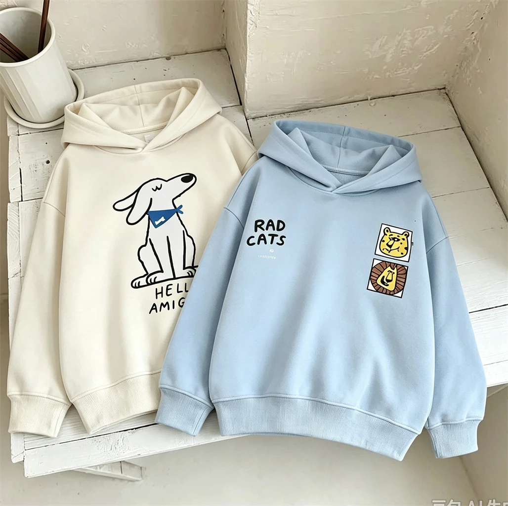 Bedruckte Kapuzenpullover Herbst-Winter-Kleidung Niedliche Dünne Samt-Kapuzenpullover für Kleinkinder Modische Lässige Sweatshirts Neue Kleinkindbekleidung – Detail 4