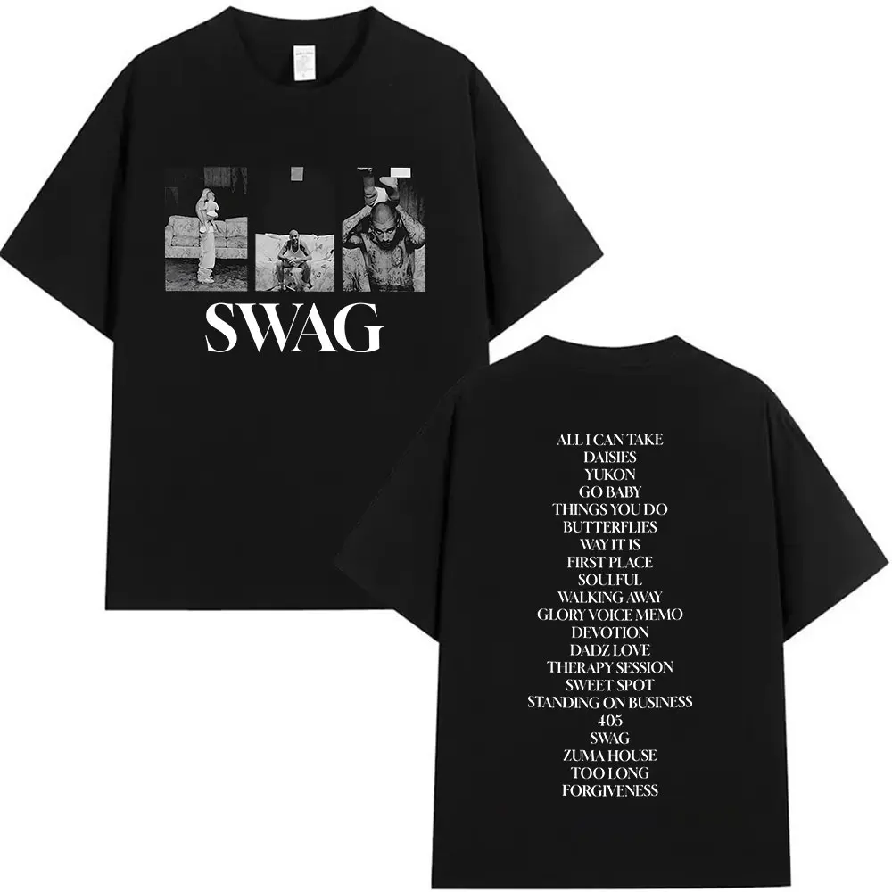 جاستن بيبر SWAG ألبوم إطلاق حصري 2025 جرافيك تي شيرت الرجال النساء الهيب هوب موضة القطن تي شيرتات قصيرة الاكمام الصيف