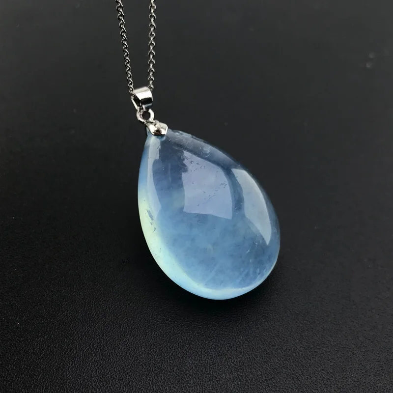 CSJ High Quality Natural Aquamarine Pendant Water Drop Necklace for Women Birthday Party Jewelry Gift with Chain