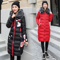 Parka acolchoada dupla face feminina com gola de pele, jaquetas com capuz, casacos longos, sobretudo casual, grosso e quente, roupa feminina, inverno