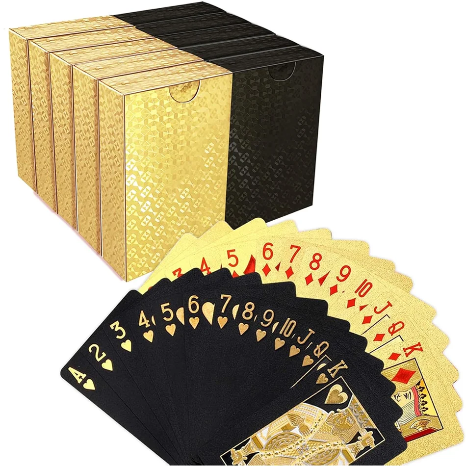 

Набор водонепроницаемых пластиковых игральных карт Black Gold Poker с матовым покрытием, подарочная коробка для различных праздников, практичная коллекция настольных игр для вечеринок