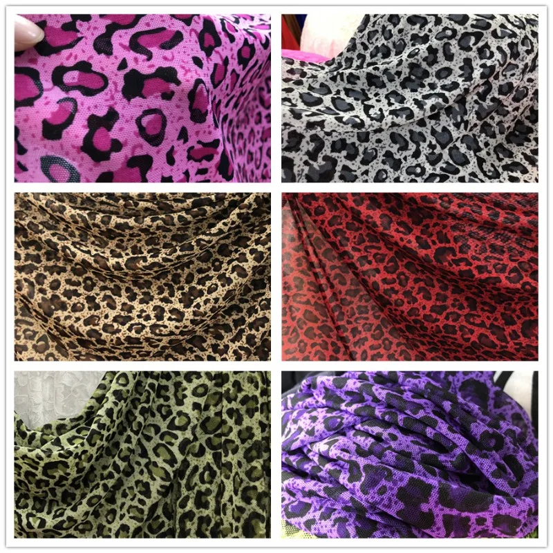 Multicolor Perspective Sexy Encryption Spandex Mesh Leopard Print Fabric Outerwear Dress DIY Clothing Fabric