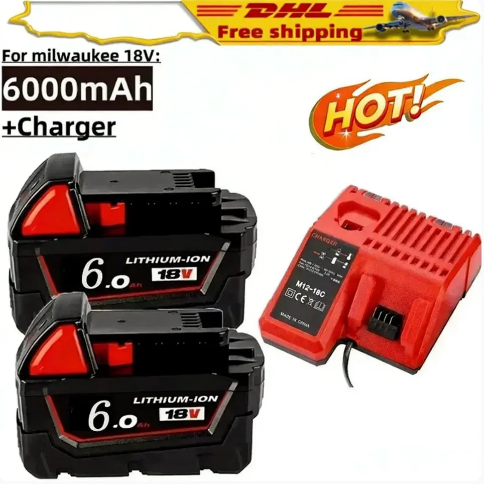 Batteria M18 Da 6.0Ah Per Milwaukee 18V Li-Ion M18B5 48-11-1860 48-11-1850 48-11-1840 48-11-1830 48-11-1820 Batterie Di Ricambio