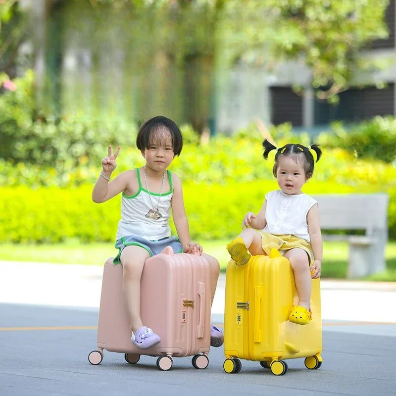 Kids Luggage Can Sit and Ride on Suitcase on Wheels Small Carry-on Suitcase for Children Zipper Trolley Luggage Bag